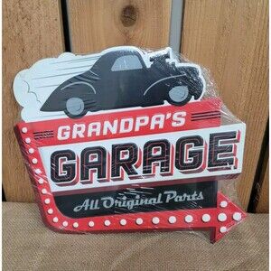 Grandpa's Garage Hot Rod Tin Metal Sign Man Cave All Original Parts 13" X 12